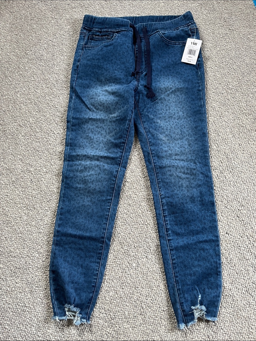 YMI Small (4/6) Skinny Jogger Jeans - Dark Blue Animal Print Ripped